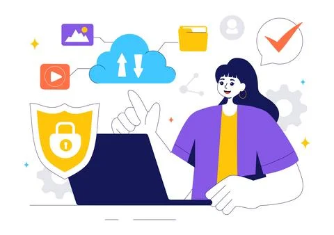 Digital Cloud Security Vector Illustration of Safety and Data Protection fo.. Stock Illustration