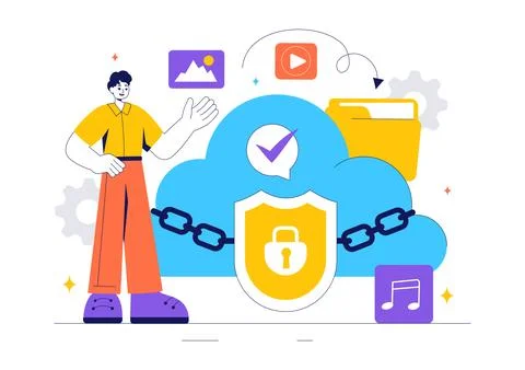 Digital Cloud Security Vector Illustration of Safety and Data Protection fo.. Illustrazione stock