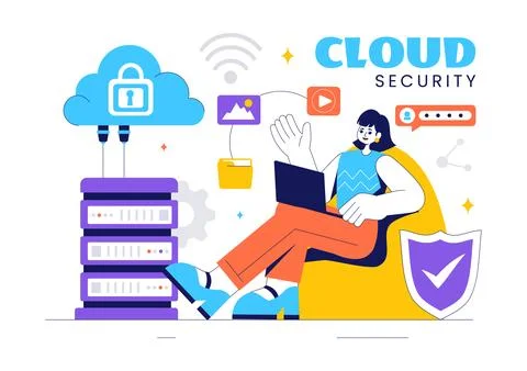Digital Cloud Security Vector Illustration of Safety and Data Protection fo.. Stock Illustration