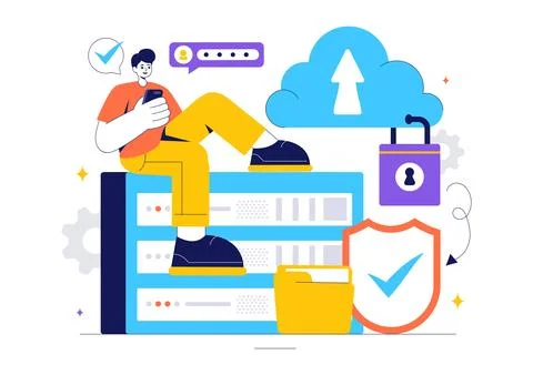 Digital Cloud Security Vector Illustration of Safety and Data Protection fo.. Stock Illustration