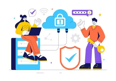 Digital Cloud Security Vector Illustration of Safety and Data Protection fo.. Illustrazione stock