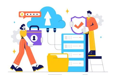 Digital Cloud Security Vector Illustration of Safety and Data Protection fo.. Stock Illustration