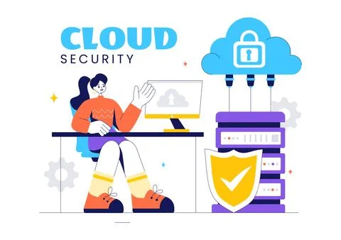 Digital Cloud Security Vector Illustration of Safety and Data Protection fo.. Stock Illustration