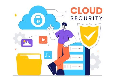 Digital Cloud Security Vector Illustration of Safety and Data Protection fo.. Stock Illustration