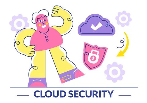 Digital Cloud Security Vector Illustration Featuring Safety and Data Protec.. Stock Illustration
