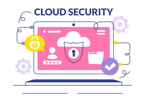 Digital Cloud Security Vector Illustration Featuring Safety and Data Protec.. Stock Illustration