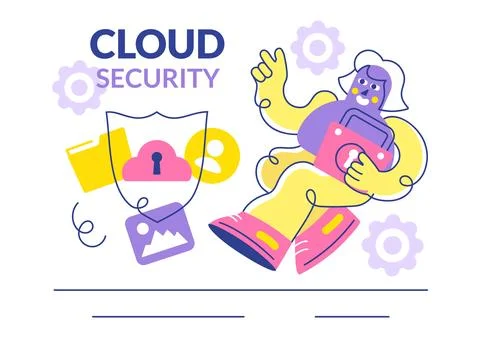Digital Cloud Security Vector Illustration Featuring Safety and Data Protec.. 스톡 일러스트