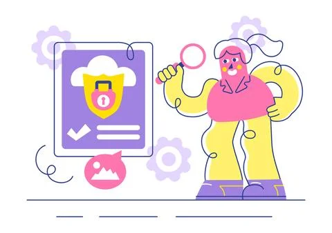 Digital Cloud Security Vector Illustration Featuring Safety and Data Protec.. Stock Illustration