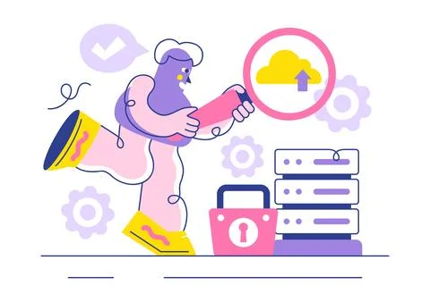 Digital Cloud Security Vector Illustration Featuring Safety and Data Protec.. Illustrazione stock