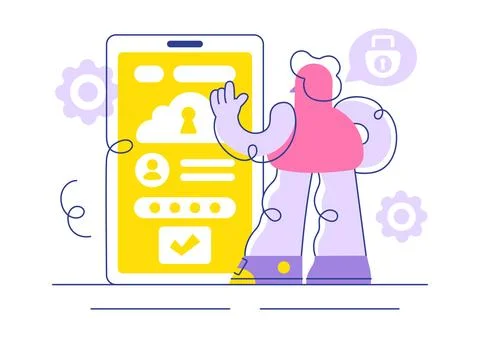 Digital Cloud Security Vector Illustration Featuring Safety and Data Protec.. Stock Illustration