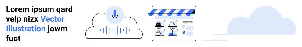 Digital Cloud Services with Voice Recognition and Online Storefront Elements 库存插图