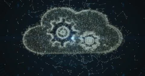 Digital cloud shape forming in data network interface, with glowing data points 스톡 일러스트