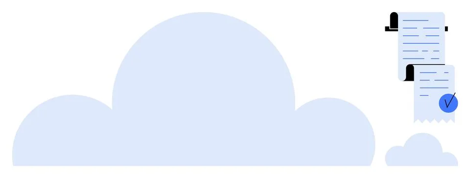 Digital Cloud Storage Concept with Uploaded Documents and Secure Checkmark 스톡 일러스트