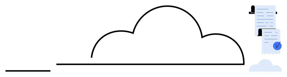 Digital Cloud Storage with Documents and Security Checkmark Stockillustratie