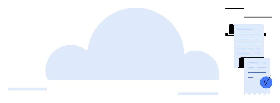 Digital Cloud Storage with Documents and Checkmarks in Minimalist Style 스톡 일러스트