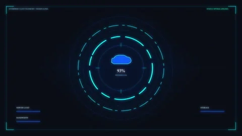 Digital cloud storage interface with radar scan and data flow Stock Footage 348328406