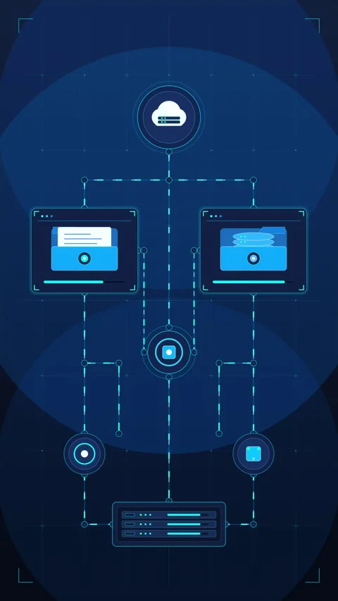 Digital cloud storage network, data server interface, cyber infrastructure,.. Stock Footage 348328388