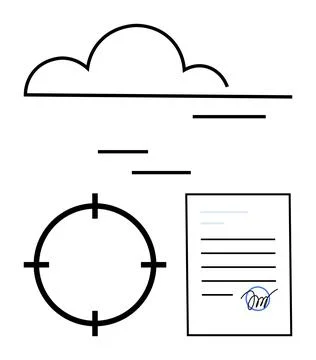 Digital Cloud Storage Targeting Document with Electronic Signature イラスト素材