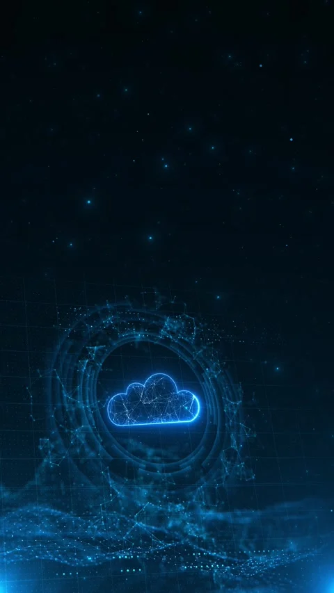 Digital cloud storage tech interface blue glowing outline, connected particles Stock Footage 334119794