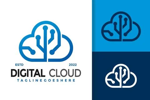 Digital Cloud Tech Logo Design, brand identity logos vector, modern logo, Log Stock Illustration