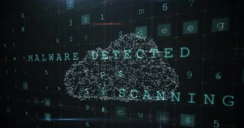 Digital cloud with text Malware Detected and Scanning in cybersecurity concept Stock Photos