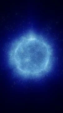 Digital cloud of tiny glowing blue particles forming a cosmic ring against a  イラスト素材