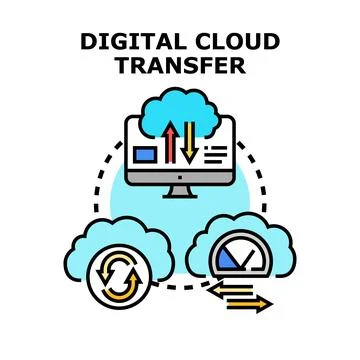 Digital cloud transfer concept data sharing technology イラスト素材