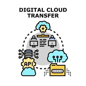 Digital cloud transfer delivering data information network Stock Illustration