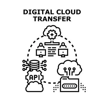 Digital cloud transfer delivering data information network Stock Illustration