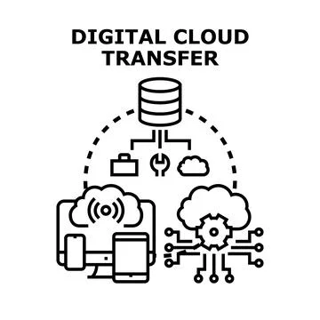 Digital cloud transferring data cloud computing network Stock Illustration