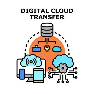 Digital cloud transferring data cloud computing network Stockillustratie