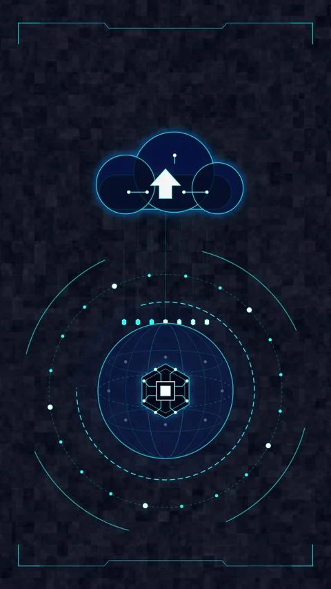 Digital cloud upload animation, data transfer, network pulse, tech interface Stock Footage 348328428