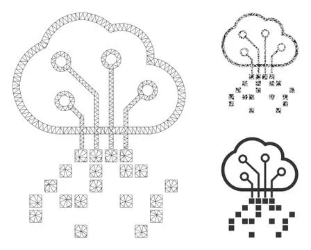 Digital Cloud Vector Mesh Wire Frame Model and Triangle Mosaic Icon Stock Illustration