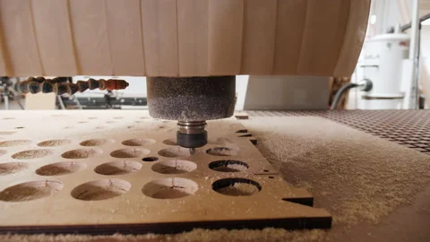 Digital cnc milling machine finish processing plywood board - camera orbit Video stock 160824361
