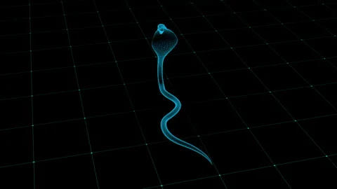 Digital Cobra Hologram on Grid Background with Glowing Blue Light Effects 库存影片 343035059