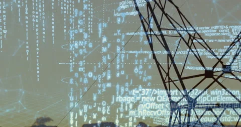 Digital code and data processing animation over industrial structure silhouette 스톡 동영상 306192069