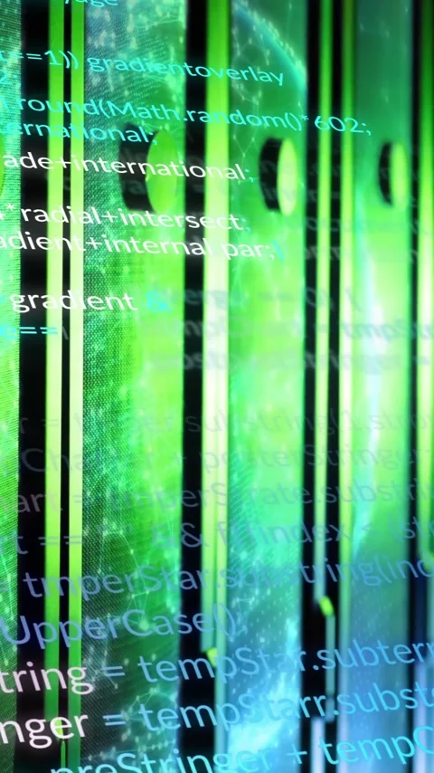 Digital code and data processing animation over abstract green and blue Video stock 344404269