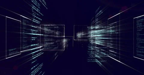 Digital code and data processing image over glowing red light Stock Illustration