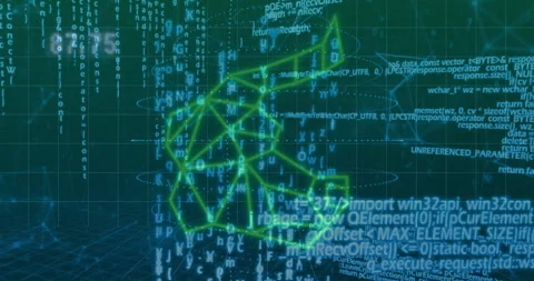 Digital code and geometric shapes animation over programming script background Stock Footage 303740081