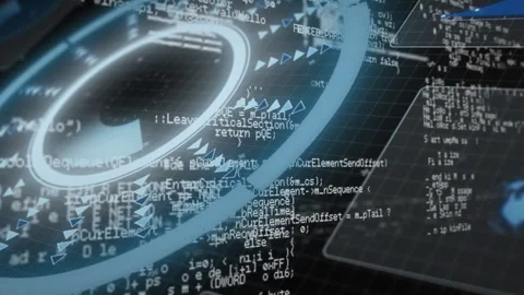 Digital code and geometric shapes forming complex data processing animation Stock Footage 305073600