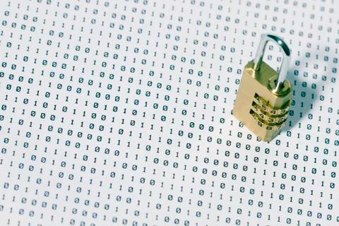 Digital code and lock, network data security Stock Photos