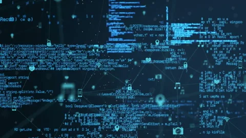 Digital code and network connections forming complex data processing animation Stock Footage 305073620