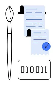 Digital Code and Traditional Art Combined with Document Validation Stock Illustration