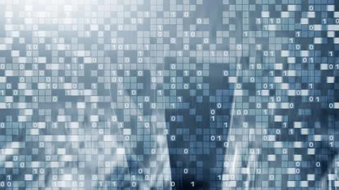 Digital code on blur city background. Abstract Binary code. Illustrazione stock