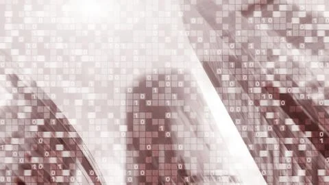 Digital code on blur city background. Abstract Binary code. Illustrazione stock