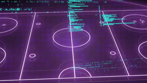 With digital code cascading over plane, 3D data grid rotating showing nodes for Stock Footage 314409292