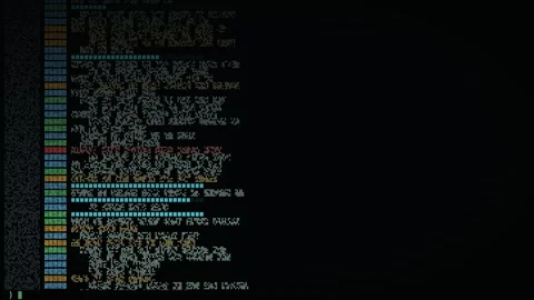 Digital code displaying data in a dark setting with Stock Footage 340354045