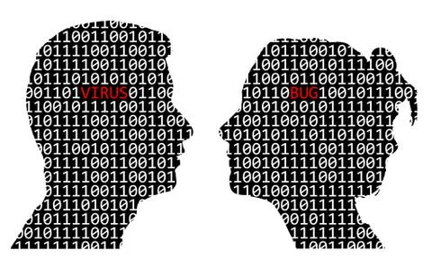 Digital code in the form of the head and words virus, bug Stock Illustration