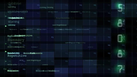Digital Code Grid Background with Numeric and Text Highlights Video stock 297454194
