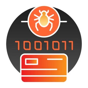 Digital code infected flat icon. Credit card virus password color icons in Illustrazione stock